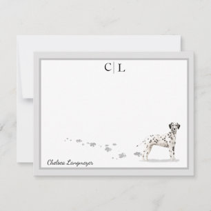 Dalmatian Dog Gray Border Monogram & Your Name Card