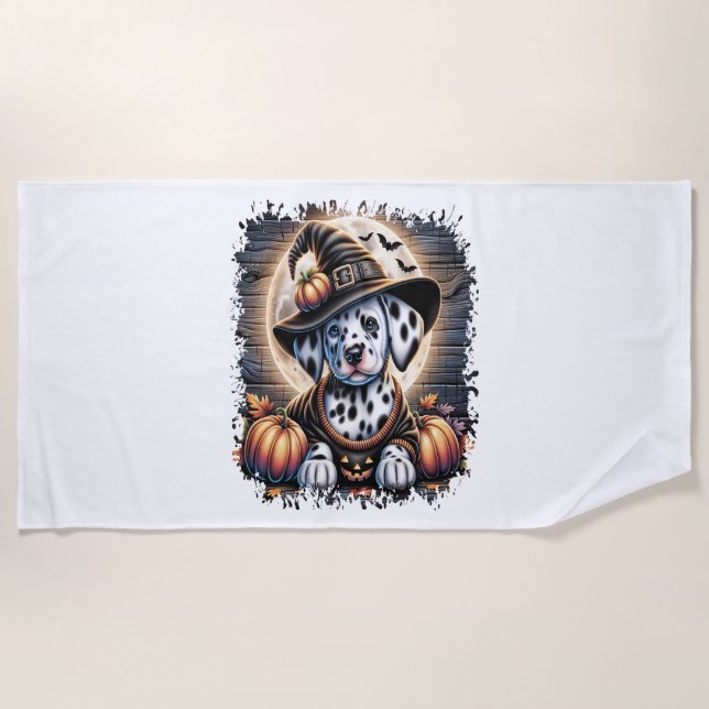 Dalmatian Dog Halloween Beach Towel (Front)
