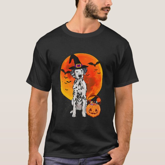 Dalmatian Dog Halloween Jack O Lantern Pumpkin T-Shirt (Front)