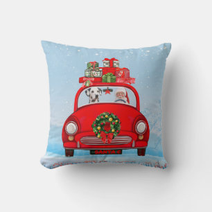 Dalmatian Dog In Car With Santa Claus Cushion