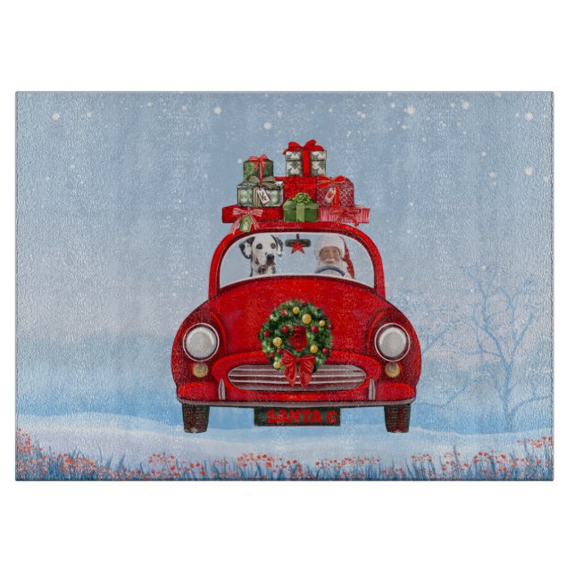 Dalmatian Dog In Car With Santa Claus Cutting Board (Front)