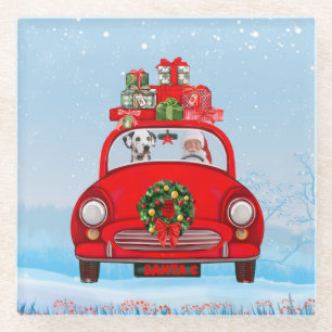 Dalmatian Dog In Car With Santa Claus Glass Coaster