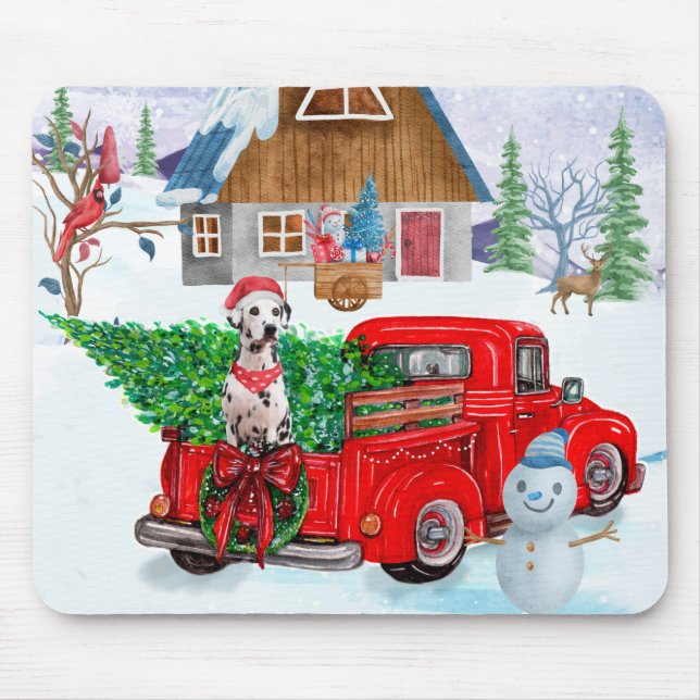 Dalmatian Dog In Christmas Delivery Truck Snow Mouse Pad (Front)