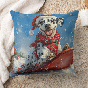 Dalmatian Dog in Sledge Let it Snow Christmas Cushion