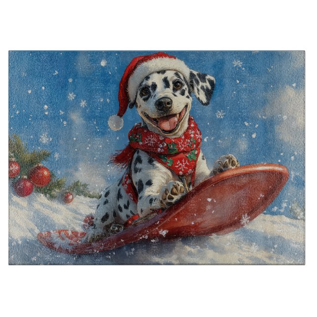 Dalmatian Dog in Sledge Let it Snow Christmas Cutting Board (Front)