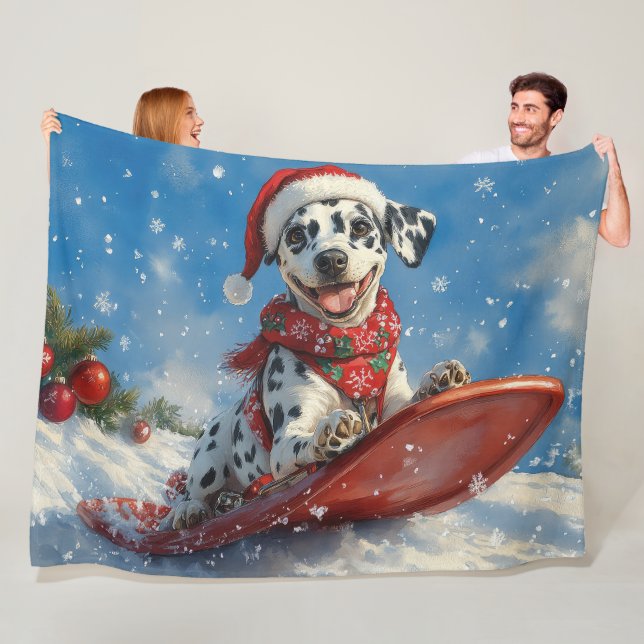 Dalmatian Dog in Sledge Let it Snow Christmas Fleece Blanket (In Situ)