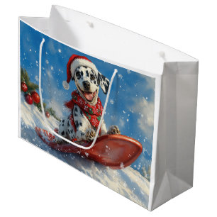 Dalmatian Dog in Sledge Let it Snow Christmas Large Gift Bag