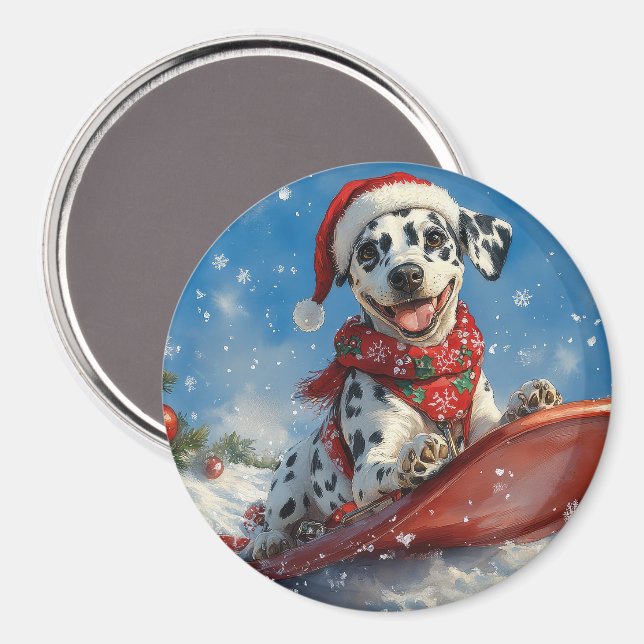Dalmatian Dog in Sledge Let it Snow Christmas Magnet (Front/Back)