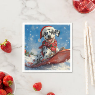 Dalmatian Dog in Sledge Let it Snow Christmas Napkin