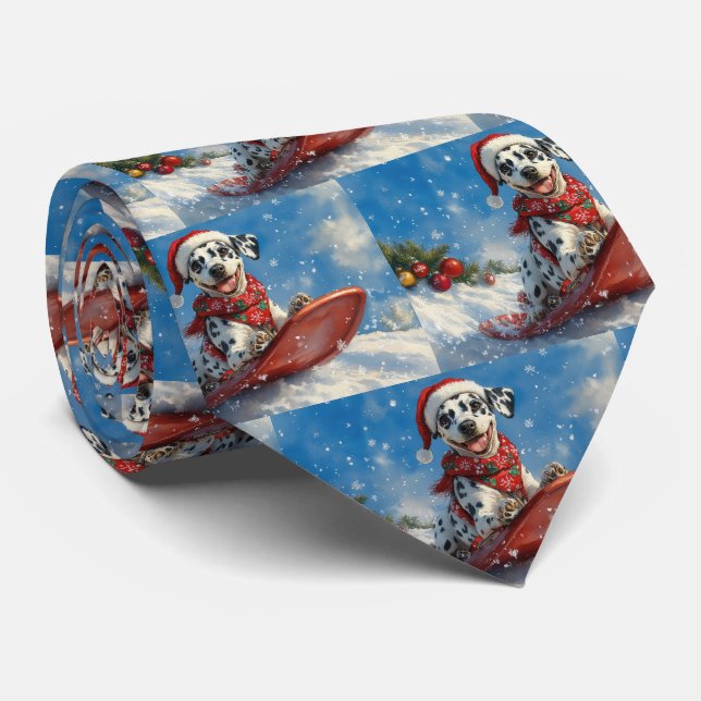 Dalmatian Dog in Sledge Let it Snow Christmas Tie (Rolled)