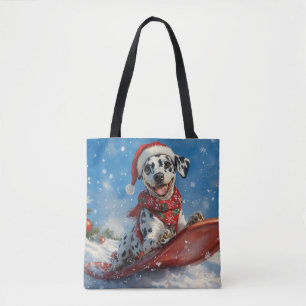 Dalmatian Dog in Sledge Let it Snow Christmas Tote Bag