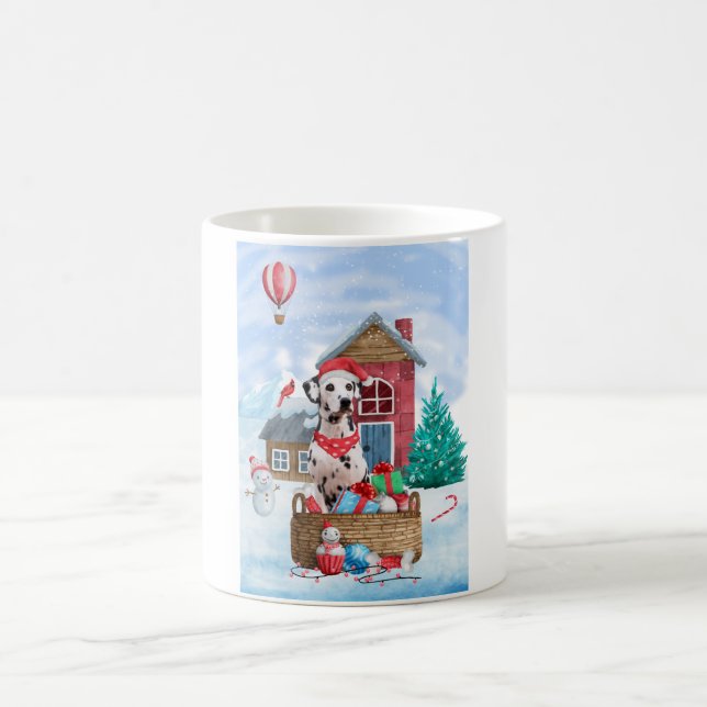 Dalmatian Dog In snow Christmas Dog House Coffee Mug (Center)