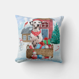 Dalmatian Dog In snow Christmas Dog House  Cushion