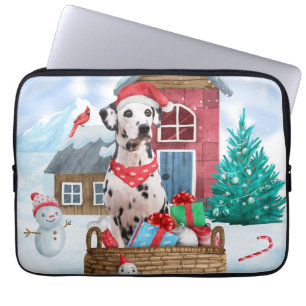 Dalmatian Dog In snow Christmas Dog House Laptop Sleeve