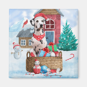 Dalmatian Dog In snow Christmas Dog House Magnet
