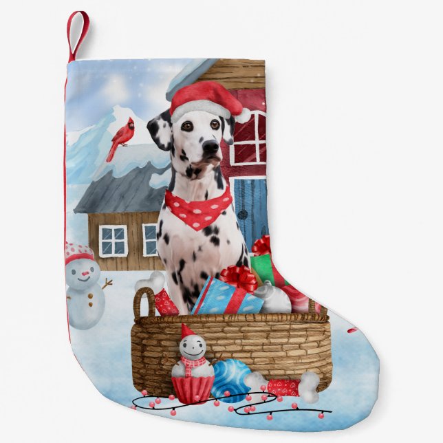 Dalmatian Dog In snow Christmas Dog House Small Christmas Stocking (Front)