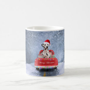 Dalmatian Dog in Snow sitting in Christmas  Coffee Mug