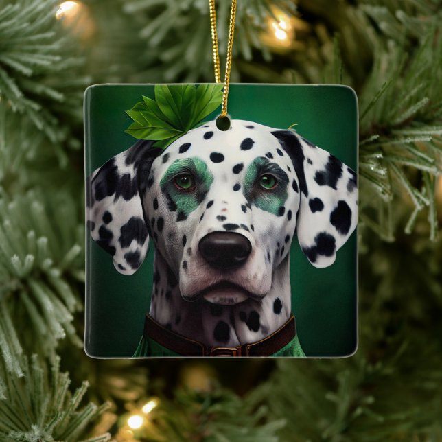 Dalmatian Dog in St. Patrick's Day Dress Ceramic Ornament (Tree)