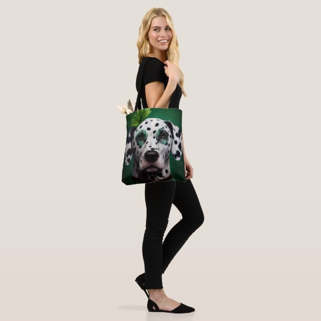 Dalmatian Dog in St. Patrick's Day Dress Tote Bag (On Model)