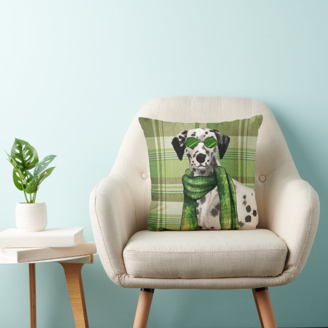 Dalmatian Dog in Sunglasses and Green Plaid  Cushion (Chair)