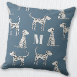 Dalmatian Dog Monogram Cushion<br><div class="desc">Cute spotted Dalmatian dog pattern on a teal green background.  Original art by Nic Squirrell.  Change the monogram initial to personalise.</div>