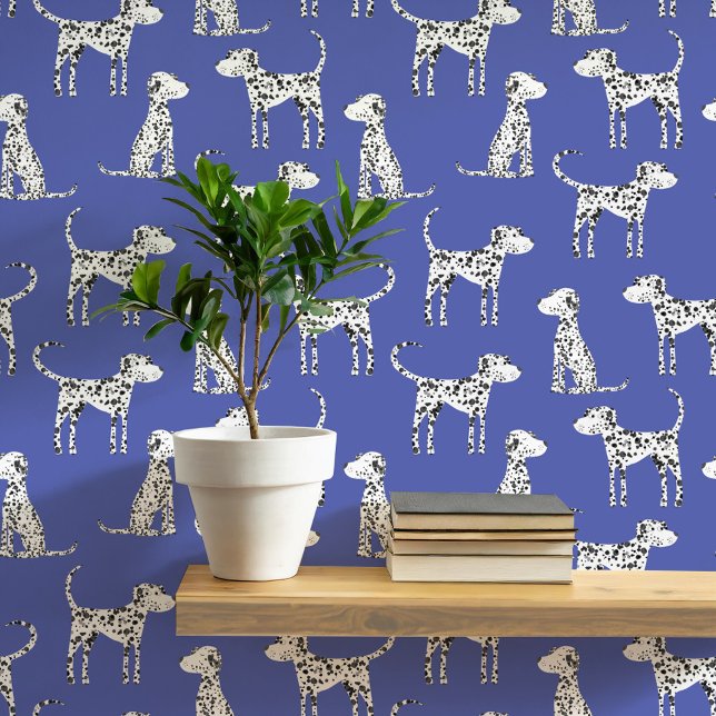 Dalmatian Dog Pattern Blue Wallpaper (Fun Dalmatian dog peel and stick art wallpaper for animal and pet lovers)