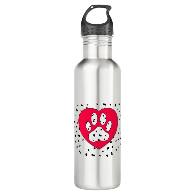 Dalmatian Dog Paw Print In Red Heart 710 Ml Water Bottle (Front)