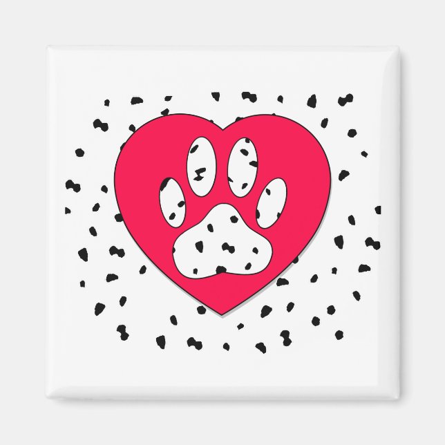 Dalmatian Dog Paw Print In Red Heart Magnet (Front)
