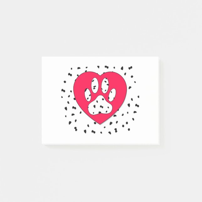 Dalmatian Dog Paw Print In Red Heart Post-it Notes (Front)