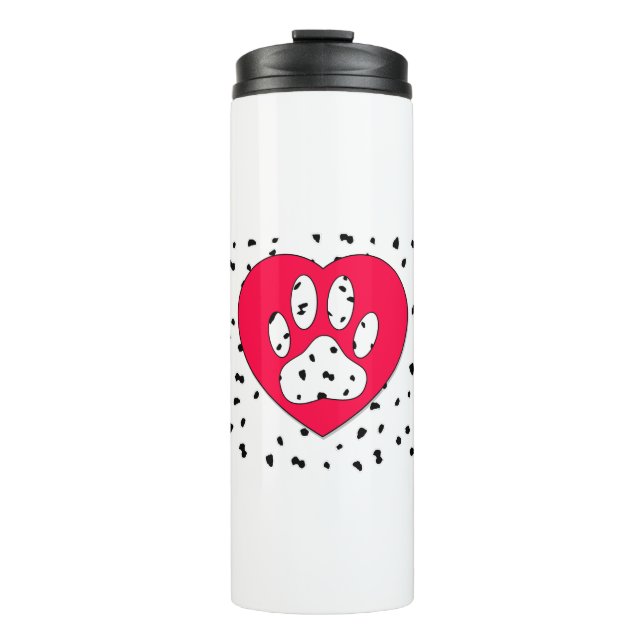 Dalmatian Dog Paw Print In Red Heart Thermal Tumbler (Front)