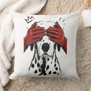 Dalmatian Dog Peekaboo Red Gloves Playful Art Cushion