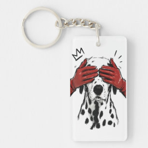 Dalmatian Dog Peekaboo Red Gloves Playful Art Key Ring