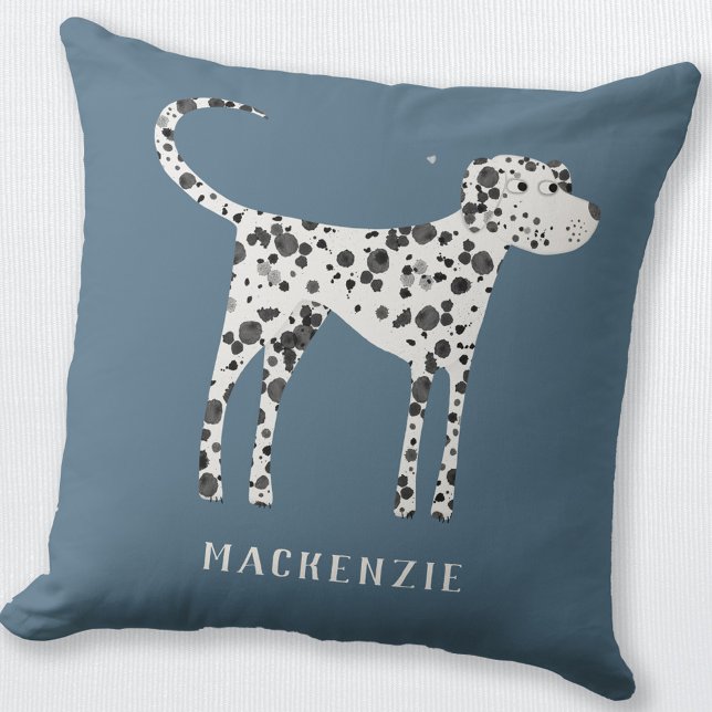 Dalmatian Dog Personalized Cushion (Cute Dalmatian dog personalized name pillow for animal lovers)