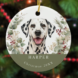 Dalmatian Dog Picture Watercolor Christmas Ceramic Ornament