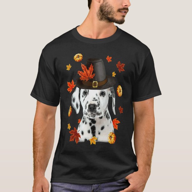 Dalmatian Dog Pilgrim Hat Fall Happy Thanksgiving T-Shirt (Front)