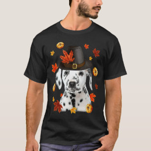 Dalmatian Dog Pilgrim Hat Fall Happy Thanksgiving T-Shirt