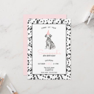 Dalmatian Dog Pink Come Sit Stay Invitation