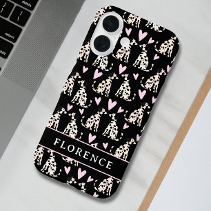 Dalmatian Dog Pink Hearts Pattern Name iPhone 16 Case