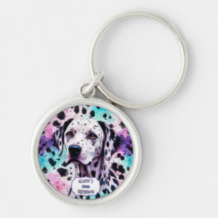Dalmatian Dog Pink Purple Turquoise Birthday Key Ring