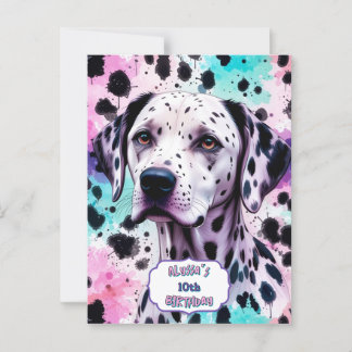 Dalmatian Dog Pink Purple Turquoise Birthday Postcard