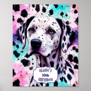 Dalmatian Dog Pink Purple Turquoise Birthday Poster