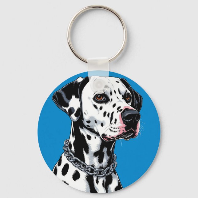 Dalmatian Dog Portrait Against Blue Background Key Ring (Front)