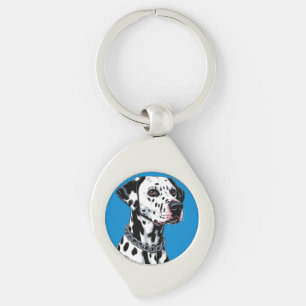 Dalmatian Dog Portrait Against Blue Background Key Ring
