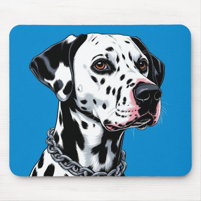 Dalmatian Dog Portrait Against Blue Background Mouse Pad (Front)