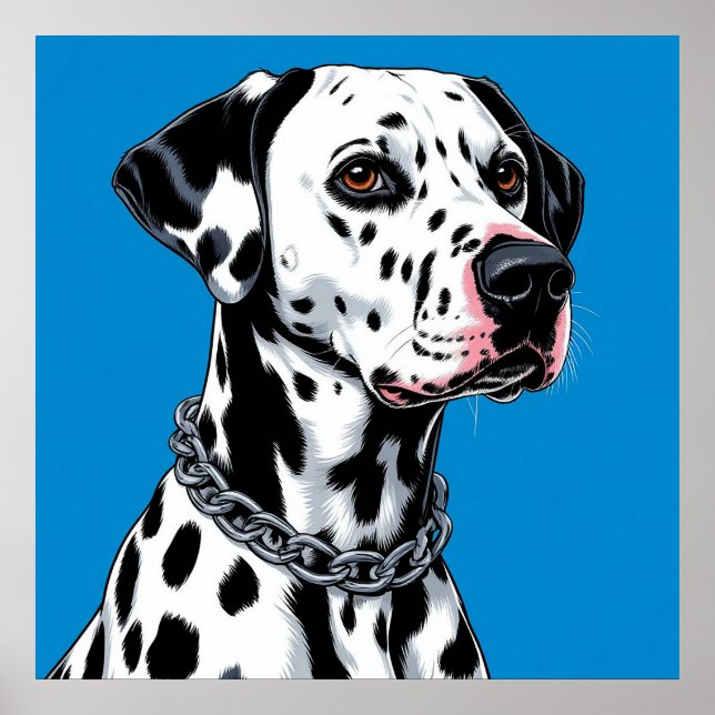 Dalmatian Dog Portrait Against Blue Background Poster (Front)