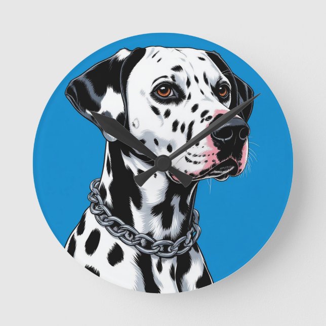Dalmatian Dog Portrait Against Blue Background Round Clock (Front)
