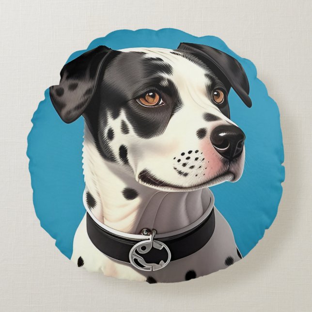 Dalmatian Dog Portrait Round Cushion (Front)