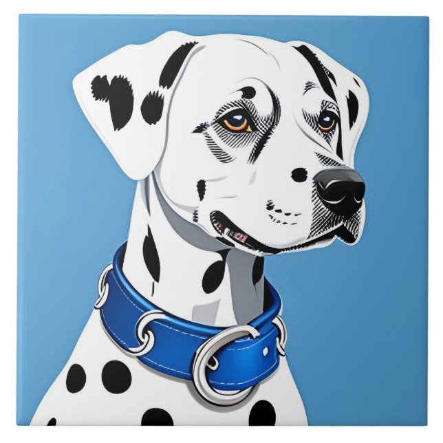 Dalmatian Dog Portrait With Blue Collar Ceramic Tile (Front)