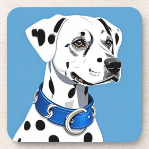 Dalmatian Dog Portrait With Blue Collar Coaster