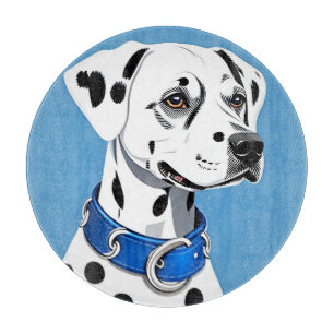 Dalmatian Dog Portrait With Blue Collar Cutting Board